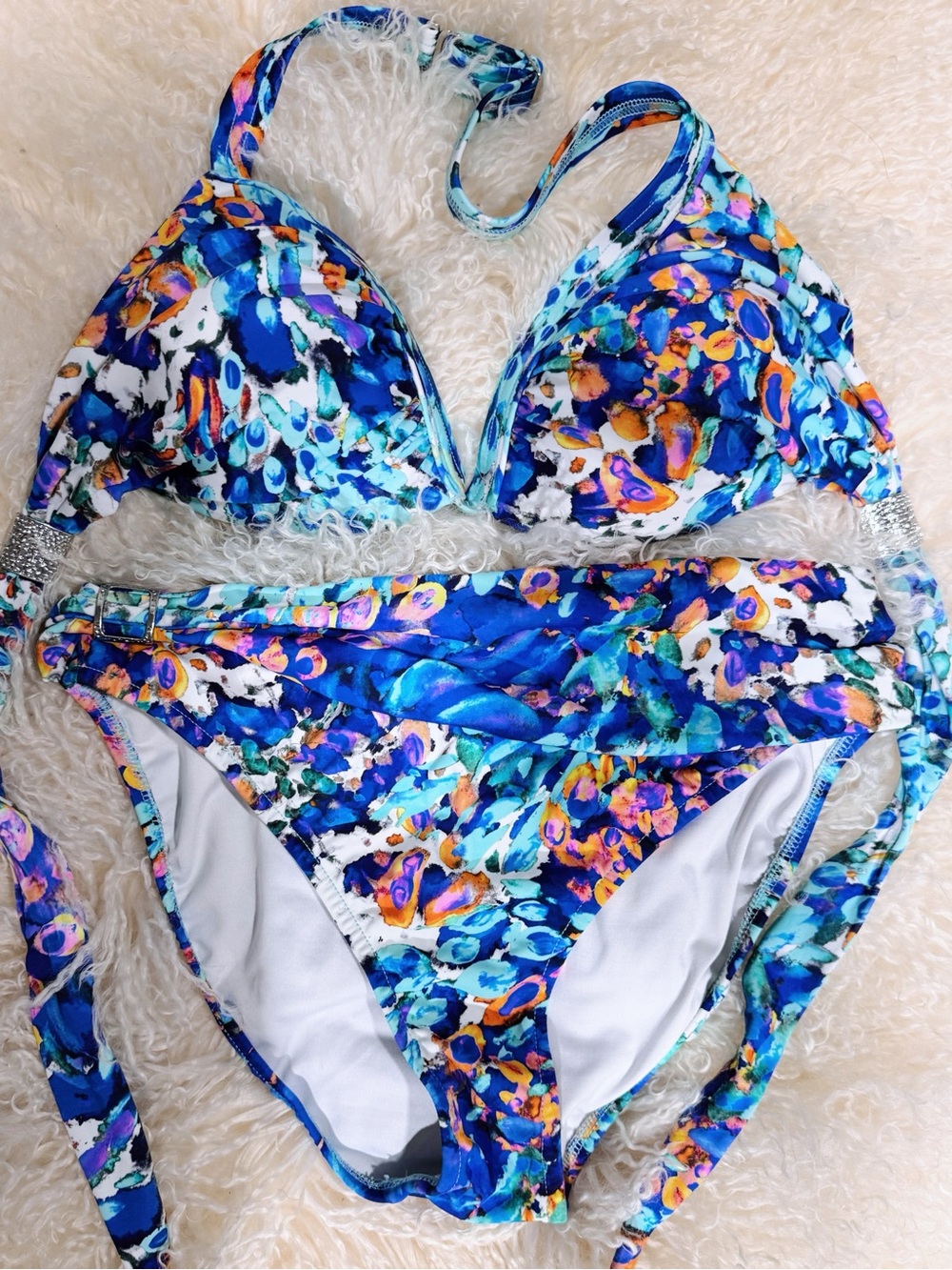 VENUS Bikini Set Size 8 D/DD 38B/40A Blue Multicolor Strappy Two Piece